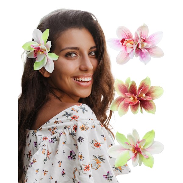 3 PCS Hawaiian Flower Hair Clips for Women Orchid Flower Hair Clips Artificial Flower Hair Barrettes Hibiscus Flower Hair Clips for Wedding Bridal Beach Party