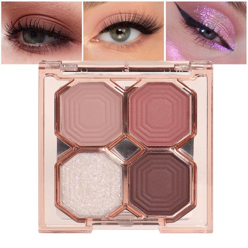CAKAILA 4Colors Eyeshadow Palette Makeup,Champagne Rose Gold Brown Matte Shimmer Natural Neutral Eye Shadow Palettes Highly Pigmented Naturing- Looking,Long Lasting Waterproof Blendable,Easy to Carry