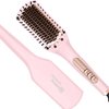 Nicebay Hair Straightener Brush, Negative Ion Hair Straightening Brush for Women, Anti-Scald & Auto-Off Feature, Fast Heating & 6 Temp Settings, Pink & Orange (Renewed)