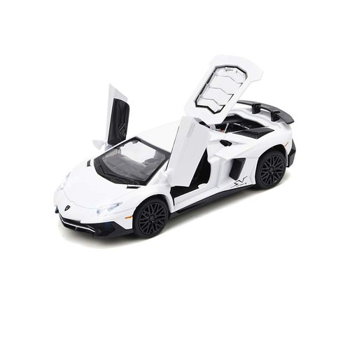 White Lambo Aventador Toy Car Model Pull Back Vehicles Diecast with Light & Sound