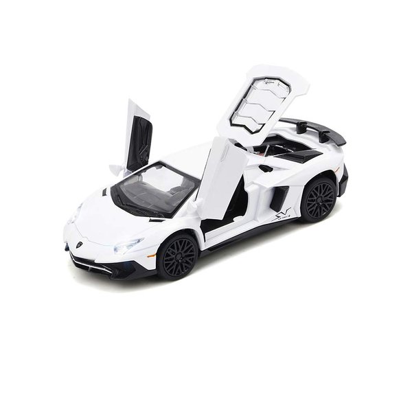 White Lambo Aventador Toy Car Model Pull Back Vehicles Diecast with Light & Sound