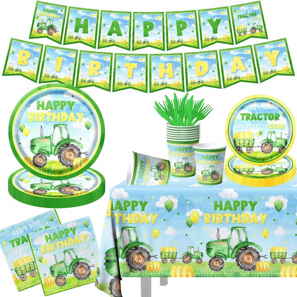 Tractor Birthday Decorations Tractor Birthday Plates, Napkins, Cups, Tablecloth, Banner for Kids Birthday Baby Shower Tractor Party Favors Supplies Serve 20