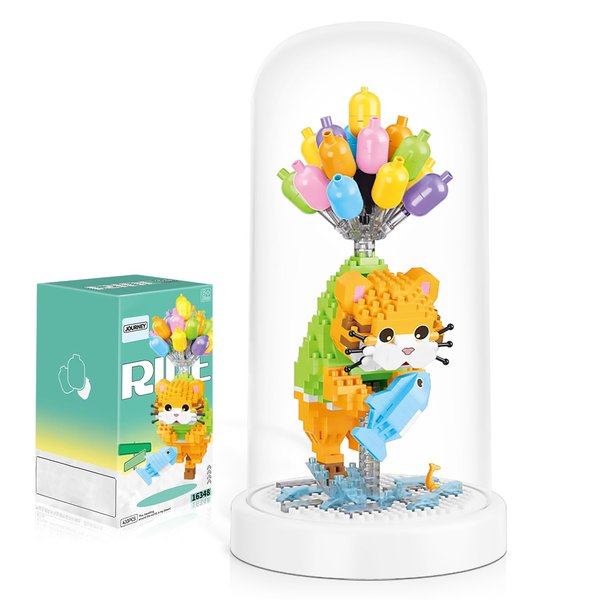 Balloon Cat Building Set with Dust Cover, Mini Micro Animals Building Blocks Set, Small 3D Crossing Pet Model STEM Toys for Kids Adult, Not Compatible with Lego, 479 PCS (KK0014)
