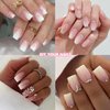 KQueenest Ombre Pink Press on Nails Short Medium Square Glue on Nails White and Pink,French Manicure Fake Nails Short Coffin Acrylic Nails Press on Gradient Gel Nails For Women False Nails 24 Pcs
