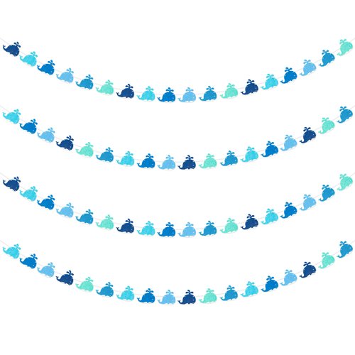 WATINC 4pcs Whale Felt Garland Under the Sea Party Decorations, Blue Fish Hanging Bunting Ornament, Summer Ocean Fishing Themed Party Banner Supplies, Baby Shower Birthday Decor for Wall Backdrop