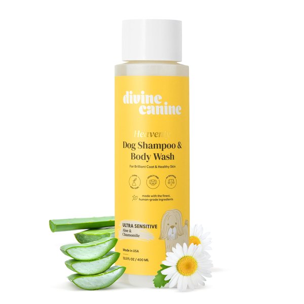 Divine Canine Heavenly Dog Shampoo - Ultra Sensitive - Enriched Dog Shampoo - Conditioning Wash Hydrates Skin & Fur - Dog Bath Blend - Chamomile, Collagen, Aloe - Gentle On Sensitive Skin - 13.5oz
