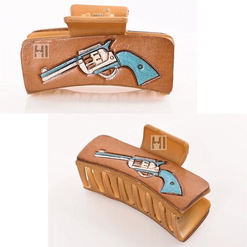 Merbaa Rodeo Rose Grip Claw Clip matte finished Clutcher with hand tooled cowhide patch for long short hair