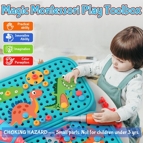 AquaArcc Design and Drill Toy for Boys Age 4-8, 351pc Kids Dinosaur Toy Electric Drill with Toolbox for Boys 4 5 6 7 8 Years Old, Creative Engineering Building Toy, Boys Brithdaty for Age 6-12