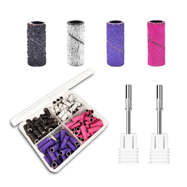Sanding Bands for Nail Drill Nail Drill Bits Set, Corfulra Newest Small Sanding Bands with 2 Mandrel Bits, 80pcs #80#120#180#240 Fine Coarse Grits for Acrylic Gel Natural Nail, Nail Accessories