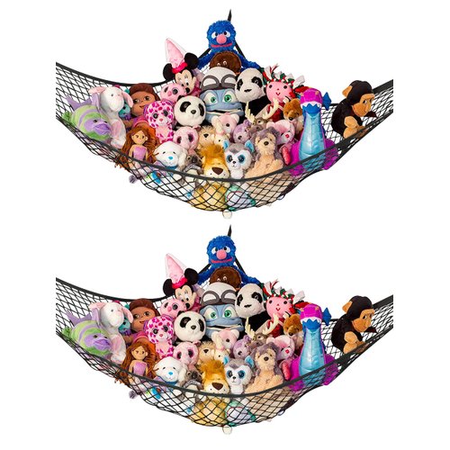 Lilly's Love Stuffed Animal Hammock | Corner Hanging Organizer, Stuffed Animal Storage | Easy to Hang Plushie Net w/Included Anchors & Hooks | Cute Room & Bedroom Decor (Black, 2 Pack)