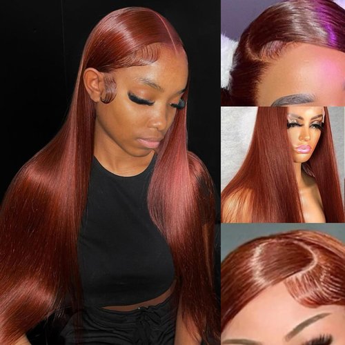 Siyun Show Reddish Brown Lace Front Wigs Human Hair 180% Density 13x6 HD Lace Front Wigs Human Hair Straight Copper Red Lace Front Wig 22 Inch Auburn Brown Human Hair Pre Plucked
