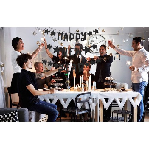 Happy New Year Banner, Black Glitter New Year’s Eve Party Banner, 2022 New Year Banner for Happy New Year Party Decorations, Hello 2022, New Year's Eve Party Supplies, 2022 New Year Decorations
