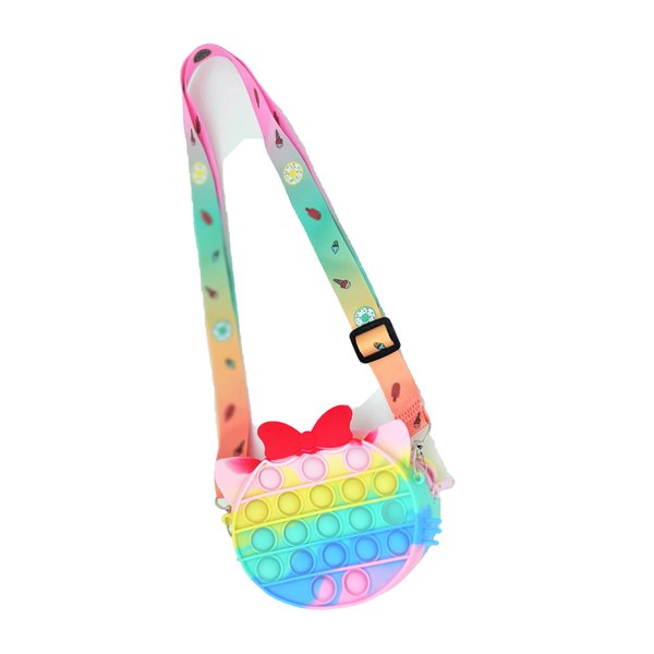 ITISMINE Kitty Cat Bow Push Bubble Pop-on-it Cross Body Purse Bag Sensory Pop Fidget Pooper Stress Relief Toy (Red Yellow Blue, 1) (AA13)