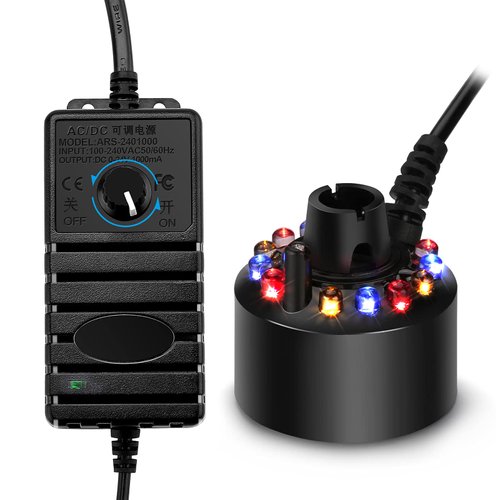 FITNATE 350ml/H Mist Maker Fogger,12 LED Color Changing Fog Atomizer Air Humidifier, with Adjustable Fog Controller,Perfect for Water Feature, Halloween and Other Holiday Decorations.