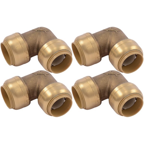 SharkBite 3/4 Inch 90 Degree Elbow, Pack of 4, Push to Connect Brass Plumbing Fitting, PEX Pipe, Copper, CPVC, PE-RT, HDPE, U256LFA4