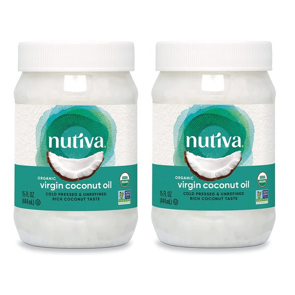 Nutiva Organic Coconut Oil, Cold-Pressed, Unrefined Cooking Oil, Natural Hair Oil, Skin Oil, Massage Oil, USDA Organic, Extra Virgin Coconut Oil (Aceite de Coco) 15 Fl Oz (Pack of 2)