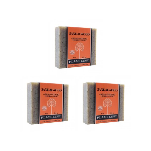 Plantlife Sandalwood 3-Pack Bar Soap - Moisturizing and Soothing Soap for Your Skin - Hand Crafted Using Plant-Based Ingredients - Made in California 4oz Bar