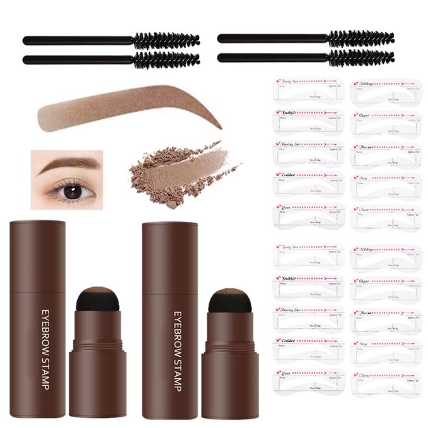 LXZJJM 2PCS Eyebrow Stamp Stencil Kit,Brow Stamp Kitwith 20 Reusable Thin & Thick Brow Stencils,Easy to Use Eyebrow Kit,for Beginners to Nature Brow (light brown 2pcs)