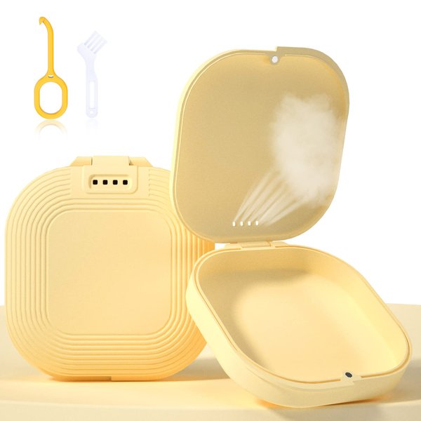 HEMILAB® Retainer Case, Slim Aligner Case with Vent Holes, Compatible with Invisalign, Mouth Guard Case, Cute Retainer Case with Retainer Removal Tool and Brush, Yellow