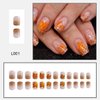 24Pcs Fall Press on Nails Short Square Fake Nails with Gold Glitter French Tip Design Full Cover Artificial Thanksgiving Nails Maple Leaf False Nails Autumn Stick on Nails for Women Acrylic Manicure