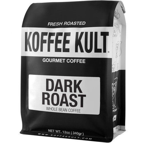 Koffee Kult Dark Roast Whole Bean Coffee - Small Batch Gourmet Aromatic Artisan Blend 100% Arabica Coffee Beans Organically Sourced (Dark Roast, 12oz)