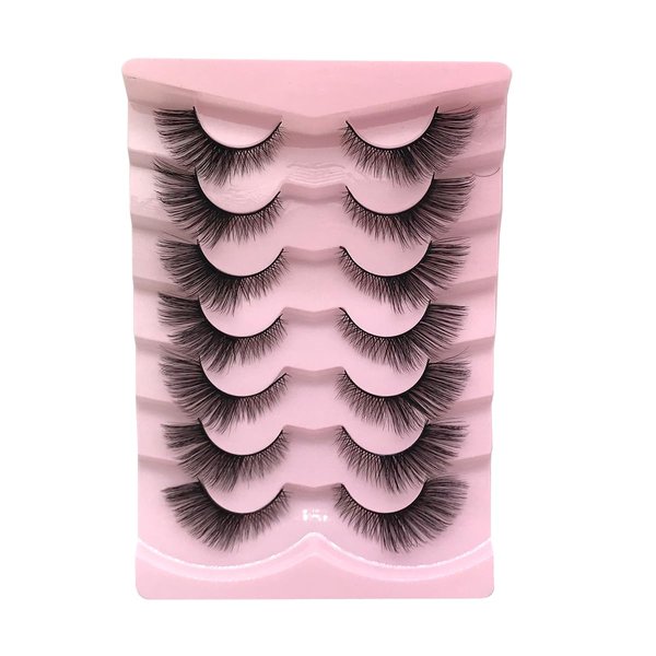PAVONNE False Eyelashes Fluffy Mink Lashes Cat-Eye Look 6-13MM Black Wispy Long 8D Volume Fake Eyelash Strips 7 Pairs Pack