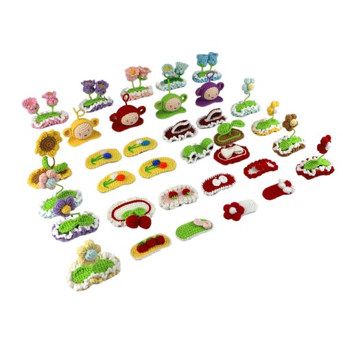 Set of 4 Handmade Crochet Hair Accessories - Cute 3D Flower Hair Clips and Pins for Girls, Teens, and Women (C)