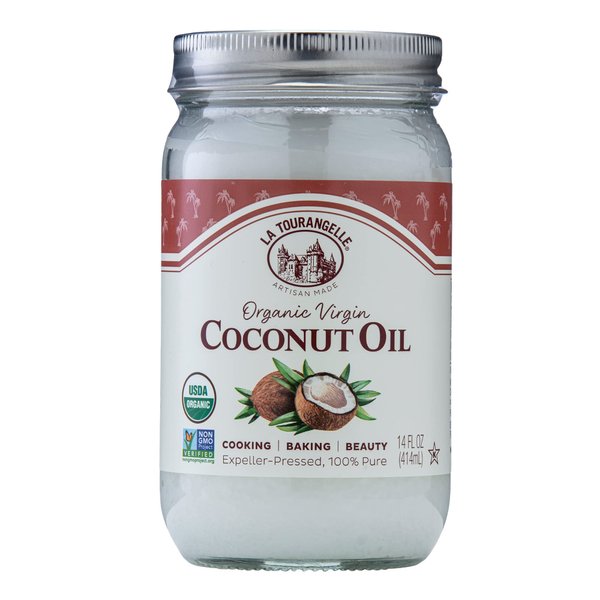 La Tourangelle, Organic Virgin Unrefined Coconut Oil, Great for Cooking, Baking, Hair, and Skin Care, Bold, Aromatic, and Flavorful, Source of MCTs, 14 fl oz (Packaging May Vary)