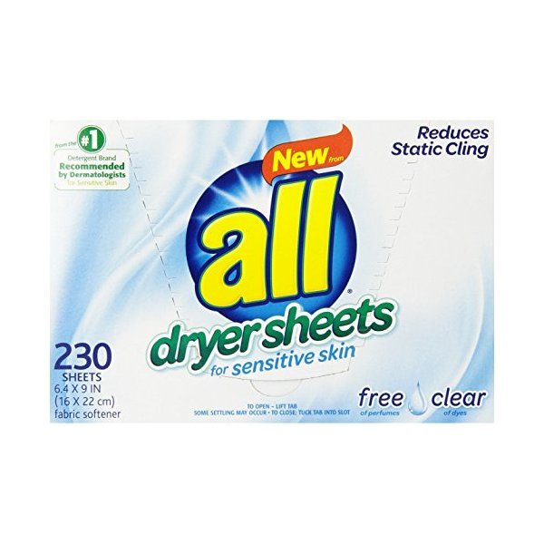 all Fabric Softener Dryer Sheets for Sensitive Skin, Free Clear, 230 Count