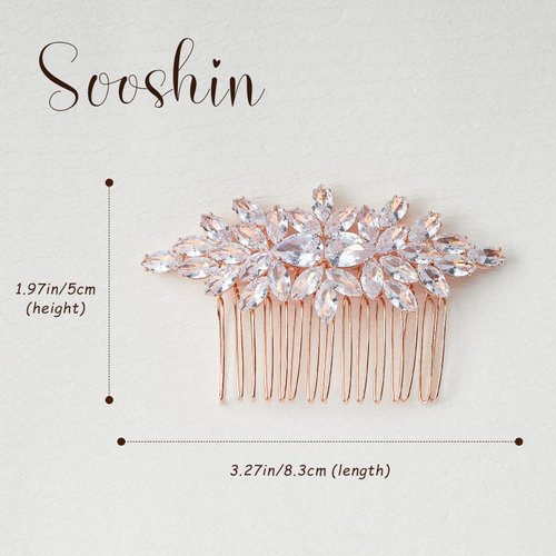 Sooshin Bridal Hair Comb Wedding Hair Accessories for Brides Crystal Wedding Headpiece for Bride and Bridesmaids Rhinestone Hair Accessories for Women and Girls (rose gold)