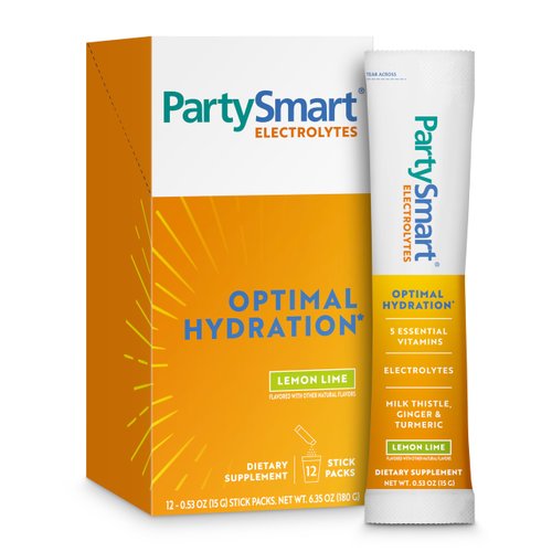 Himalaya PartySmart Lemon Lime Electrolytes Powder Packets, 12 Count, Support Hydration, Rehydrate with Sodium & Potassium, Vitamin C & more, Antioxidant Recovery Blend Milk Thistle, Ginger & Turmeric