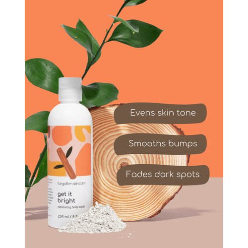 Forgotten Skincare Get It Bright Exfoliating Body Scrub for Dark Armpits, Bikini Area, and KP Bumps with Glycolic Acid, Pumice and Kaolin Clay