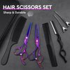 JASON Hair Scissors Professional - 10 PCS Haircut Scissors Set, Thinning Shears for Hair Cutting with 30 Teeth, Straight Shears for Men Women Home Salon Barber (6.7", Purple)