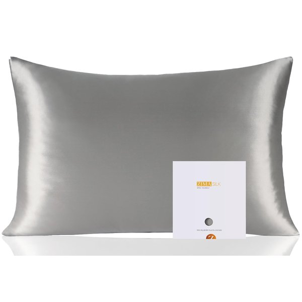 ZIMASILK 100% Pure Mulberry Silk Pillowcase for Hair and Skin Health,Soft and Smooth,Both Sides Premium Grade 6A Silk,600 Thread Count,with Hidden Zipper,1pc(Standard 20''x26'', Gray)