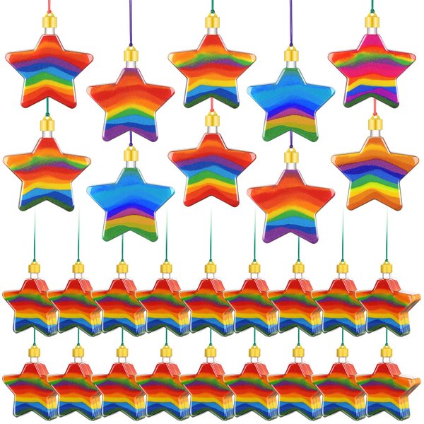 60Pcs Star Shaped Sand Art Bottles Plastic Sand Art Bottles Necklaces DIY Colored Sand Bottle Kit Sand Art Activity Kit for DIY Art Activity Fun Party Supplies with Funnels & Ropes, Sand Not Included