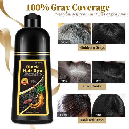 Instant Black Hair Dye Shampoo 3 in 1, 100% Gray Coverage in 15 Minutes, Plant Based Hair Color Kit for Women & Men, Natural Hair Dye, Simpler Hair Color Shampoo with Conditioner, Shampoo Para Canas