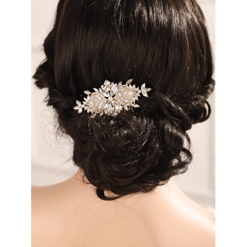Missgrace Bride Wedding Prom Side Hair Comb Crystal Rhinestones Flower Hair Comb Clips Bridal Hair Accessories Hair Piece for Women and Girls (Gold)