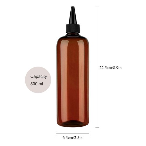 sdoot Amber Squeeze Bottle Hair Color Bottle Applicator Bottle 16 ounce for Hair, PET Plastic Refillable Bottles with Twist Top Cap-2 Pack, Brown
