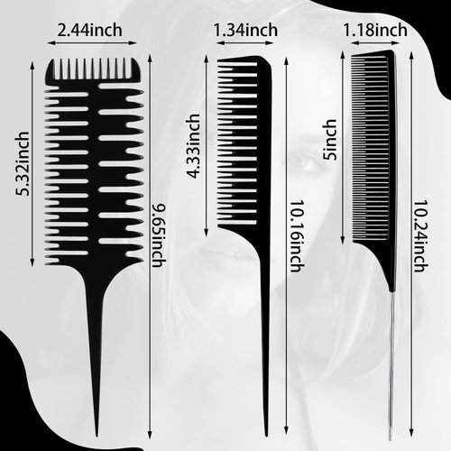 6 Pieces Highlighting Weaving Comb Dyeing Hair Comb Weaving Sectioning Foiling Comb Rat Tail Styling Hair Dyeing Combs for Highlights Foiling Balayage Hair Coloring (Assorted Style)