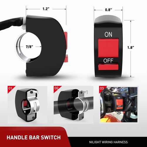 Nilight LED Light Bar Wiring Harness Kit Motorcycle Handlebar Switch 16AWG 2 Leads 12V On Off Push Button Switch for Motorcycle ATV UTV Driving Lights 7/8inch,2 Years Warranty