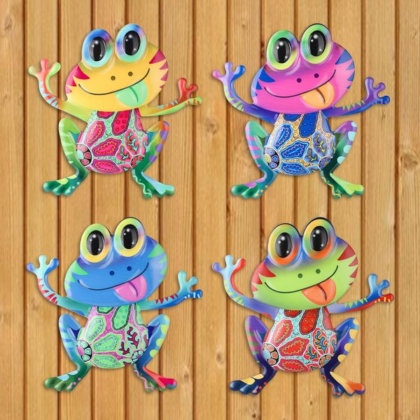 Metal Frog Wall Decor, 4Pcs Frog Iron Wall Art Sculptures Art Frogs Wall Hanging Sculpture Decoration. Outdoor Fence Art for Home Garden, Fence, Patio, Yard, Bedroom Outside Gifts for Adults