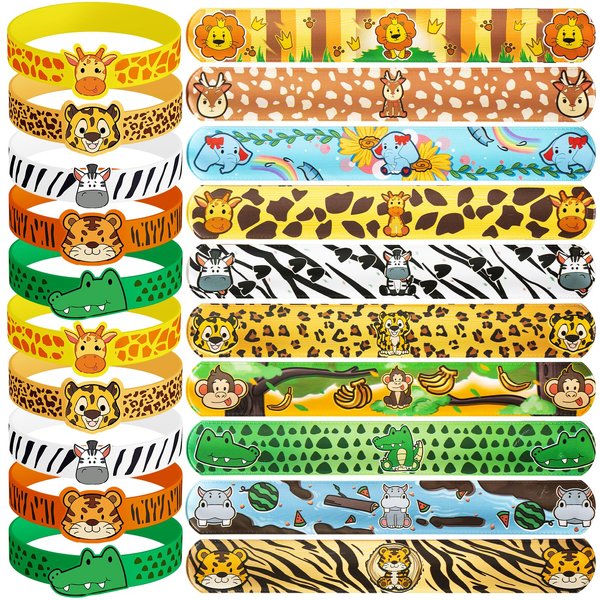DMIGHT Jungle Safari Party Favors 30 Pcs Wild Animals Slap Bracelets and Rubber Wristband for Kids Birthday Gifts, Wild Theme Party favors for Kids Birthday Party Jungle Safari Party Supplies