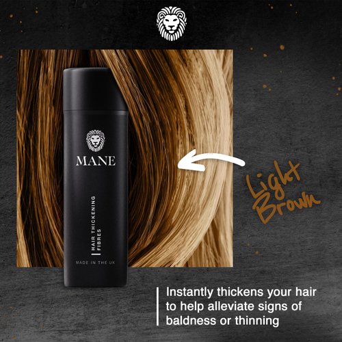 Mane Hair Fibers for Thinning Hair for Women & Men, Hair Thickener, Sprinkle-On Hair Building Fibers, Hair Illusion Hair Fibers Conceal Hair Loss & Bald Spot, Easy Apply, Long Lasting - Light Brown