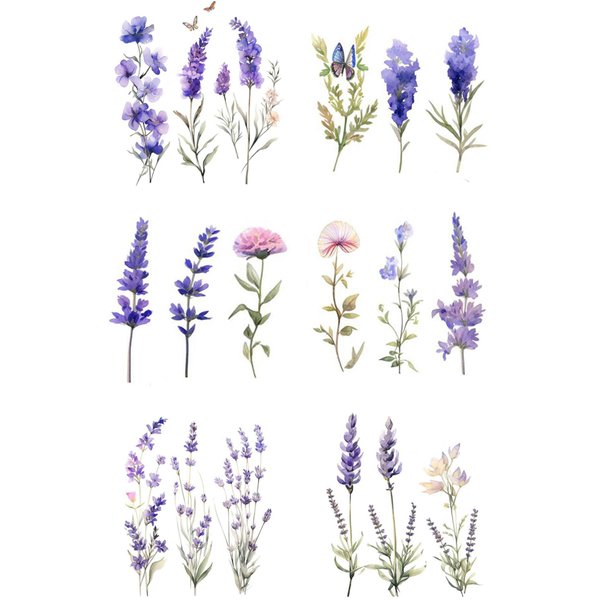 Dopetattoo 6 Pcs Lavender Flowers Temporary Tattoos for Adults Men & Women Provence Wildflower Flower Aquarelle Purple Floral Lavandula Green Leaves Lilac Flyin Fake Tattoo Kit Neck Arm Hands Leg