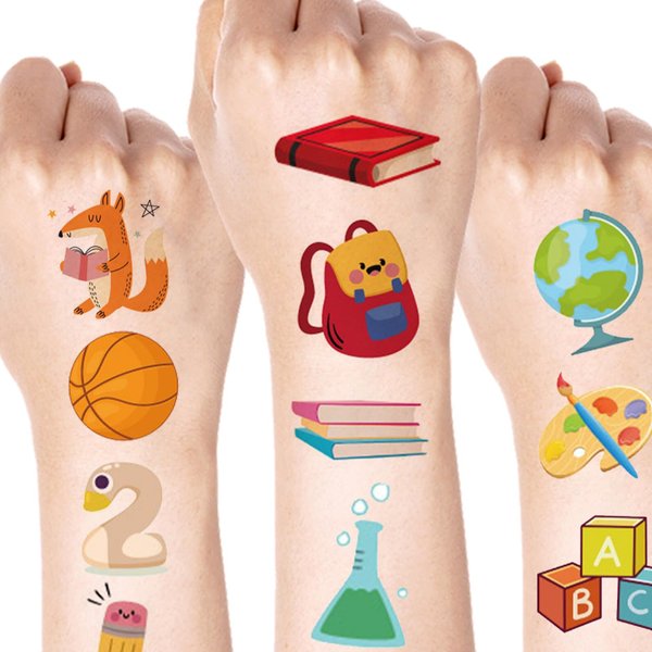 Back to School Temporary Tattoo Stickers Cute School Tattoo Stickers Pencils Book Crayons and Pencil Cases Lovely Deisgn for Kids Body Face Arm Stickers for The First Day Shool 10sheets
