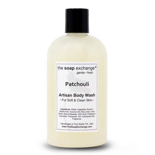 The Soap Exchange Body Wash - Patchouli Scent - Hand Crafted 12 fl oz / 354 ml Natural Artisan Liquid Soap for Hand, Face & Body, Shower Gel, Cleanse, Moisturize, & Protect. Made in the USA.