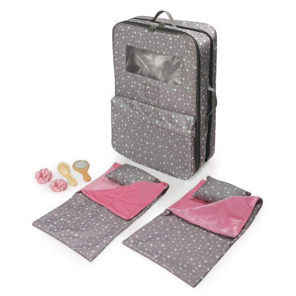 Badger Basket Pack Pretty Double Doll Carrier Set for 18-Inch Dolls with Sleeping Bags and Accessories – Gray Stars