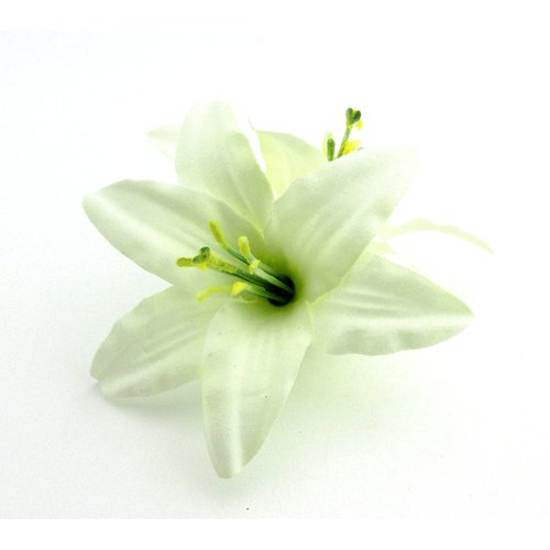 Double 3.5 Inch Tropical Cream White Lily Silk Flower Hair Clip with Teeth