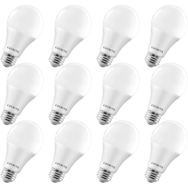 LUXRITE A19 LED Light Bulbs 100 Watt Equivalent Dimmable, 3500K Natural White, 1600 Lumens, Enclosed Fixture Rated, Standard LED Bulbs 15W, Energy Star, E26 Medium Base - Indoor and Outdoor (12 Pack)