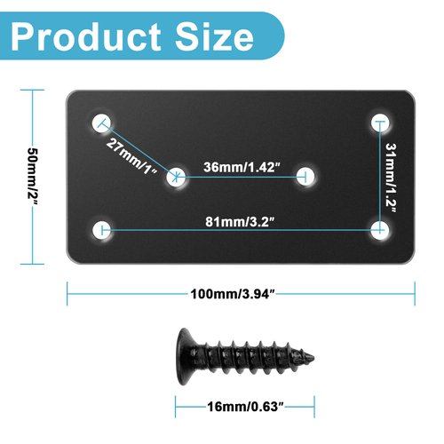 Flat Mending Plates 50x100mm/2x3.94'' Flat Brackets for Wood Metal Bracket Metal Plates with Screws for Wooden Furniture,Black 4Pack